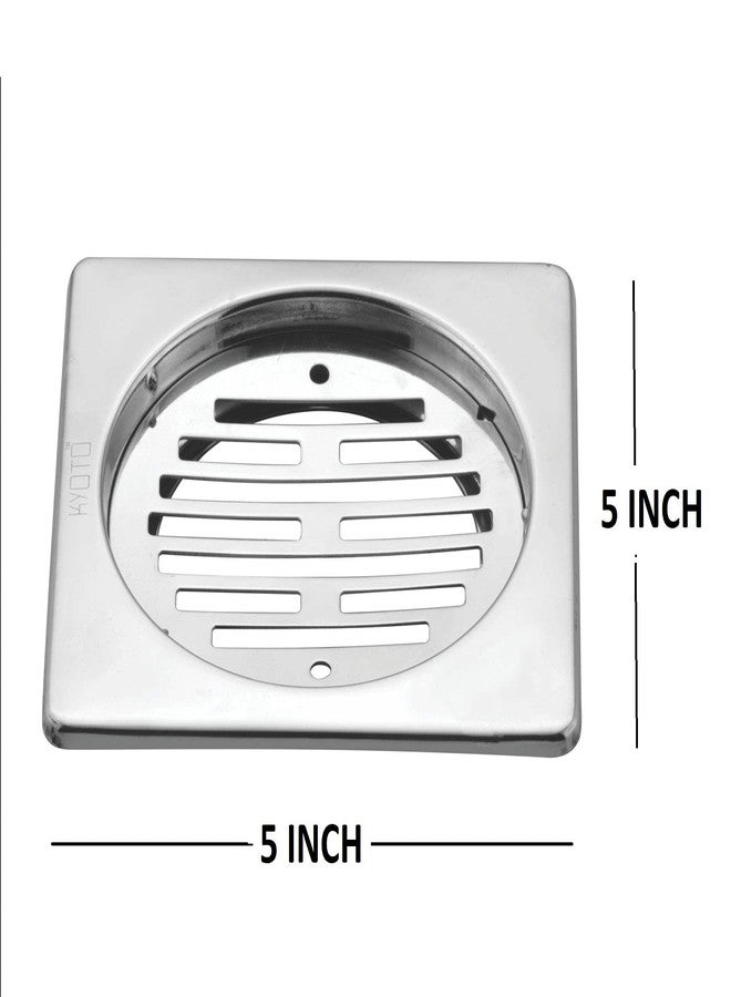 KYOTO (Lining) Square Lock Grating Stainless Steel Floor Drain Plain (5 INCH) with Chrome Finish Water Drain Cover/Jali/Floor Trap/Floor Grating for Bathroom & Kitchen (Pack of 2) - Image 3